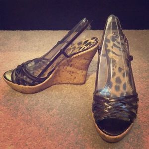 Aldo Brown Leather Platform Cork Wedge Sandals